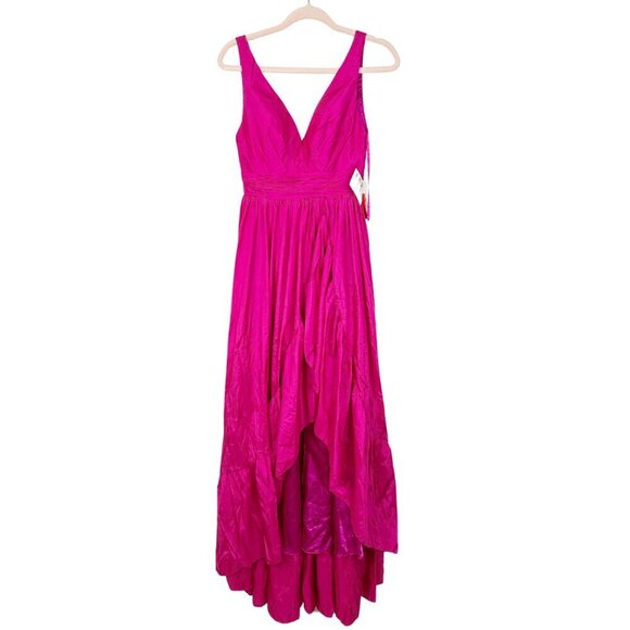 NWT Mac Duggal Taffeta High Low Ruffle Gown Magenta 2 #8313 - Picture 3 of 8